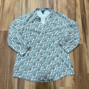 The North Face Button Down Shirt, Paisley, White, Brown, Teal, Size M
